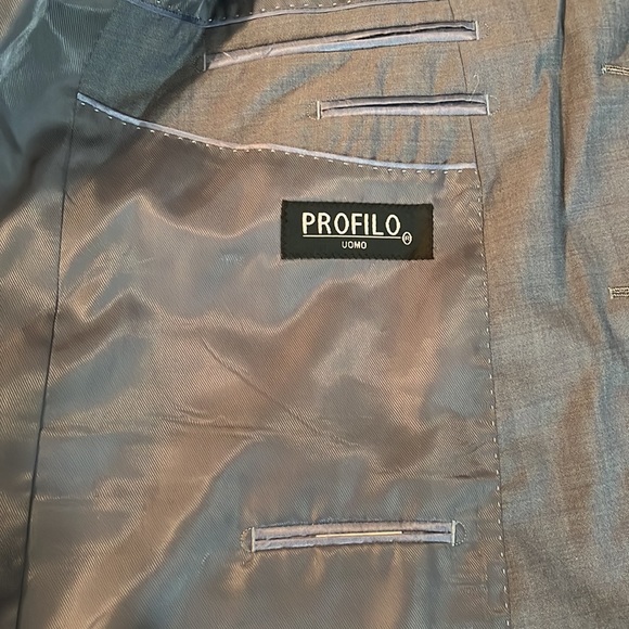 ♻️ Profilo Uomo Gray Men Suit Jacket Blazer Bronze Crescent Buttons size 52R/46W - Picture 5 of 16